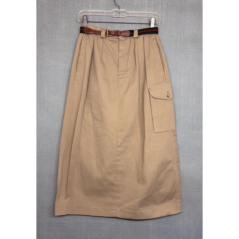 Vintage Jos. A Bank Khaki Cotton Twill Pencil Skirt W/Belt Cargo Pocket Sz 6 USA